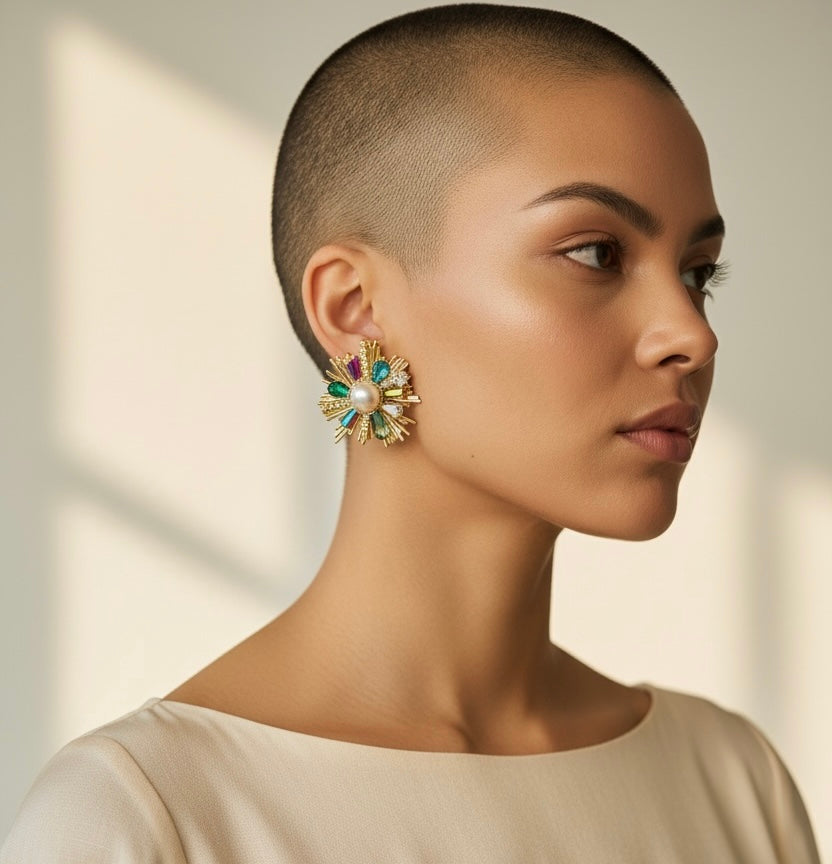 ✨ Radiant Pearl Burst Statement Earrings – Colorful Luxury Glow