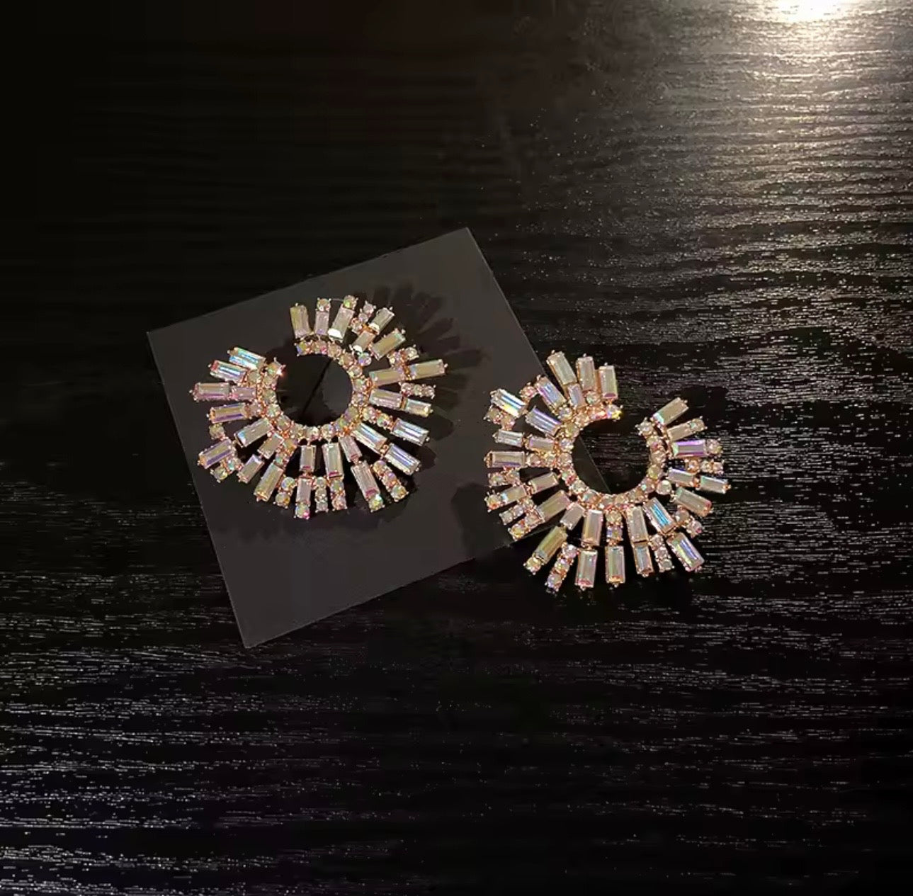 Aurora Iridescent Baguette Sunburst Hoops