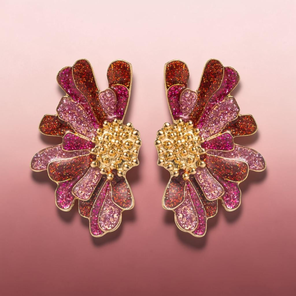 Tri-Tone Glitter Petal Statement Earrings