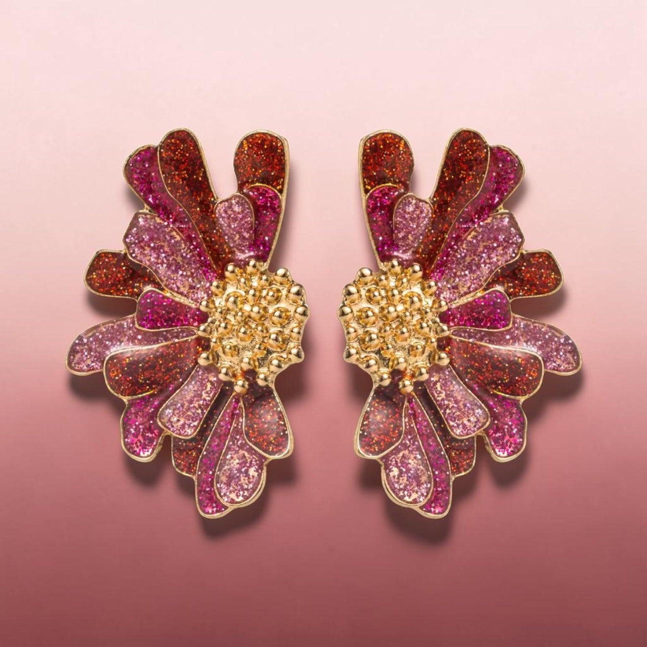 Tri-Tone Glitter Petal Statement Earrings