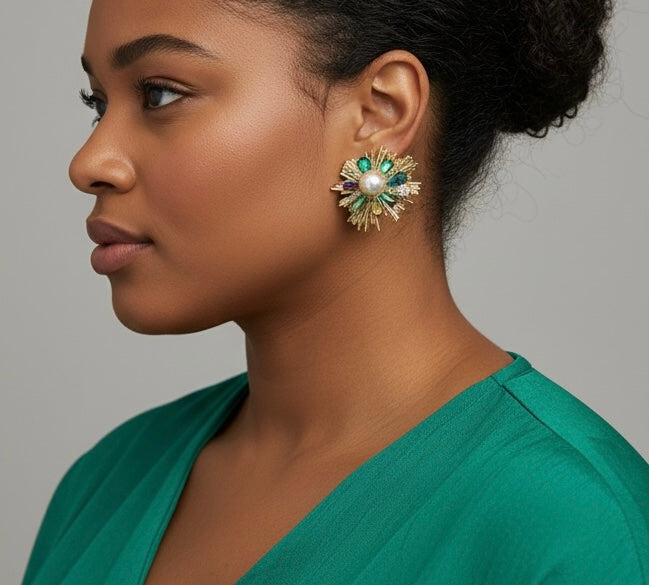 ✨ Radiant Pearl Burst Statement Earrings – Colorful Luxury Glow