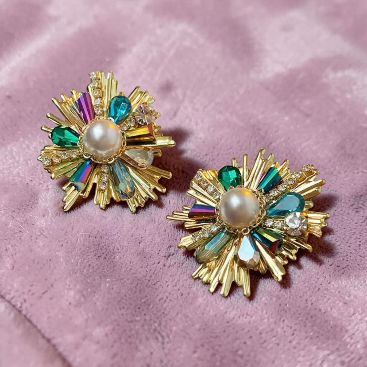 ✨ Radiant Pearl Burst Statement Earrings – Colorful Luxury Glow