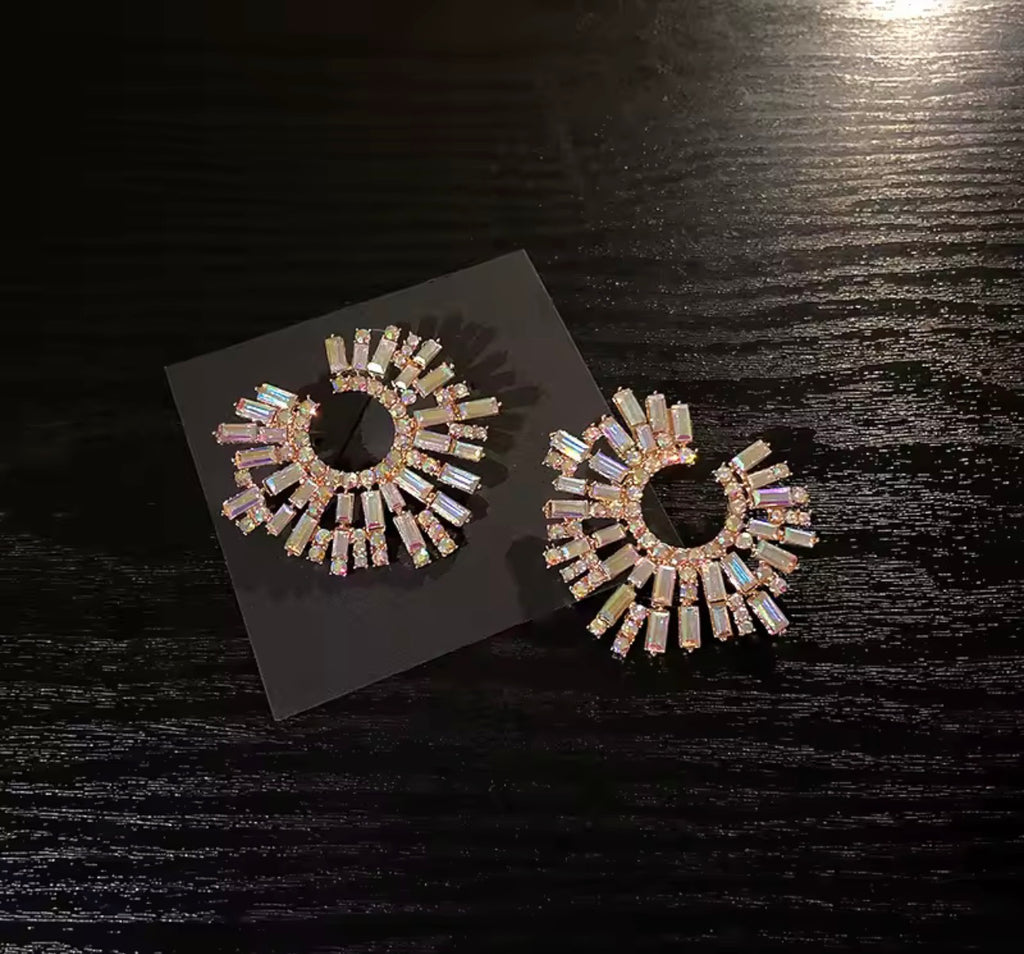 Aurora Iridescent Baguette Sunburst Hoops