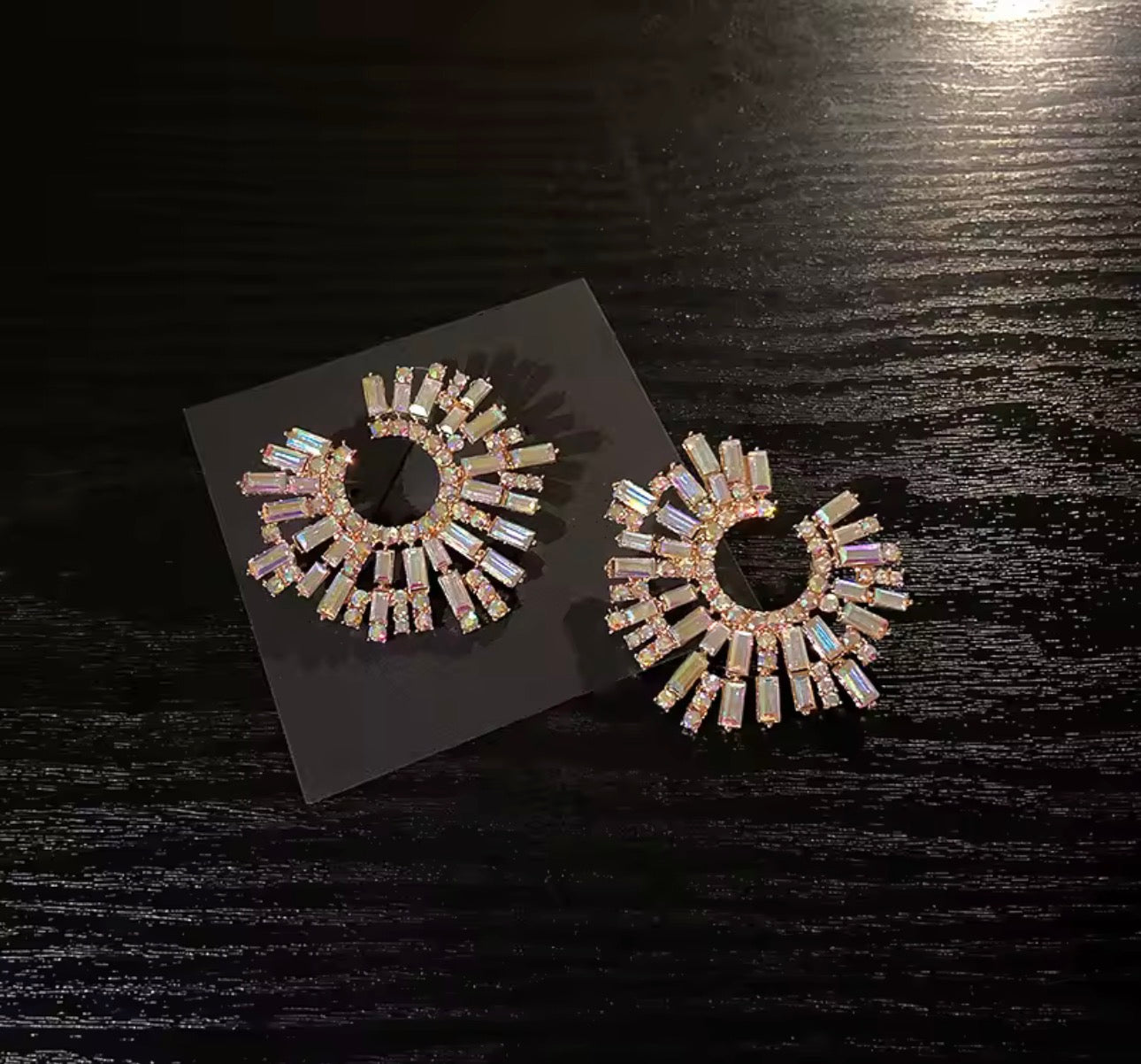 Aurora Iridescent Baguette Sunburst Hoops