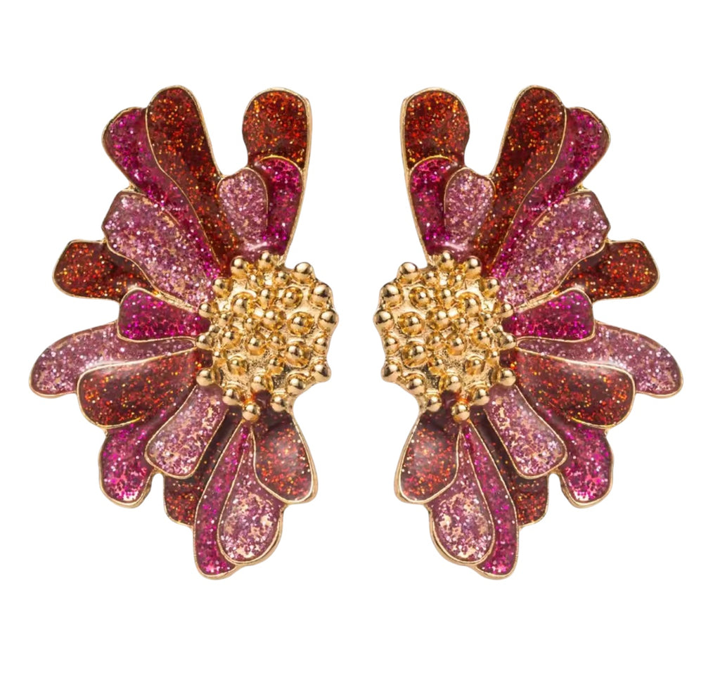 Tri-Tone Glitter Petal Statement Earrings