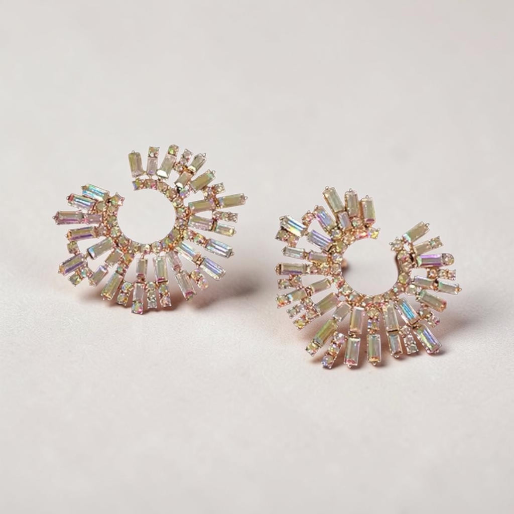 Aurora Iridescent Baguette Sunburst Hoops
