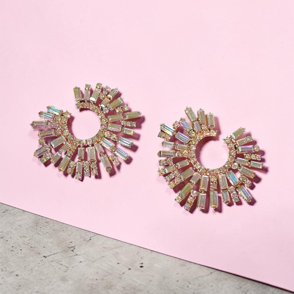 Aurora Iridescent Baguette Sunburst Hoops