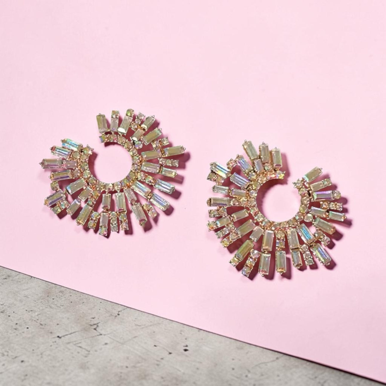 Aurora Iridescent Baguette Sunburst Hoops