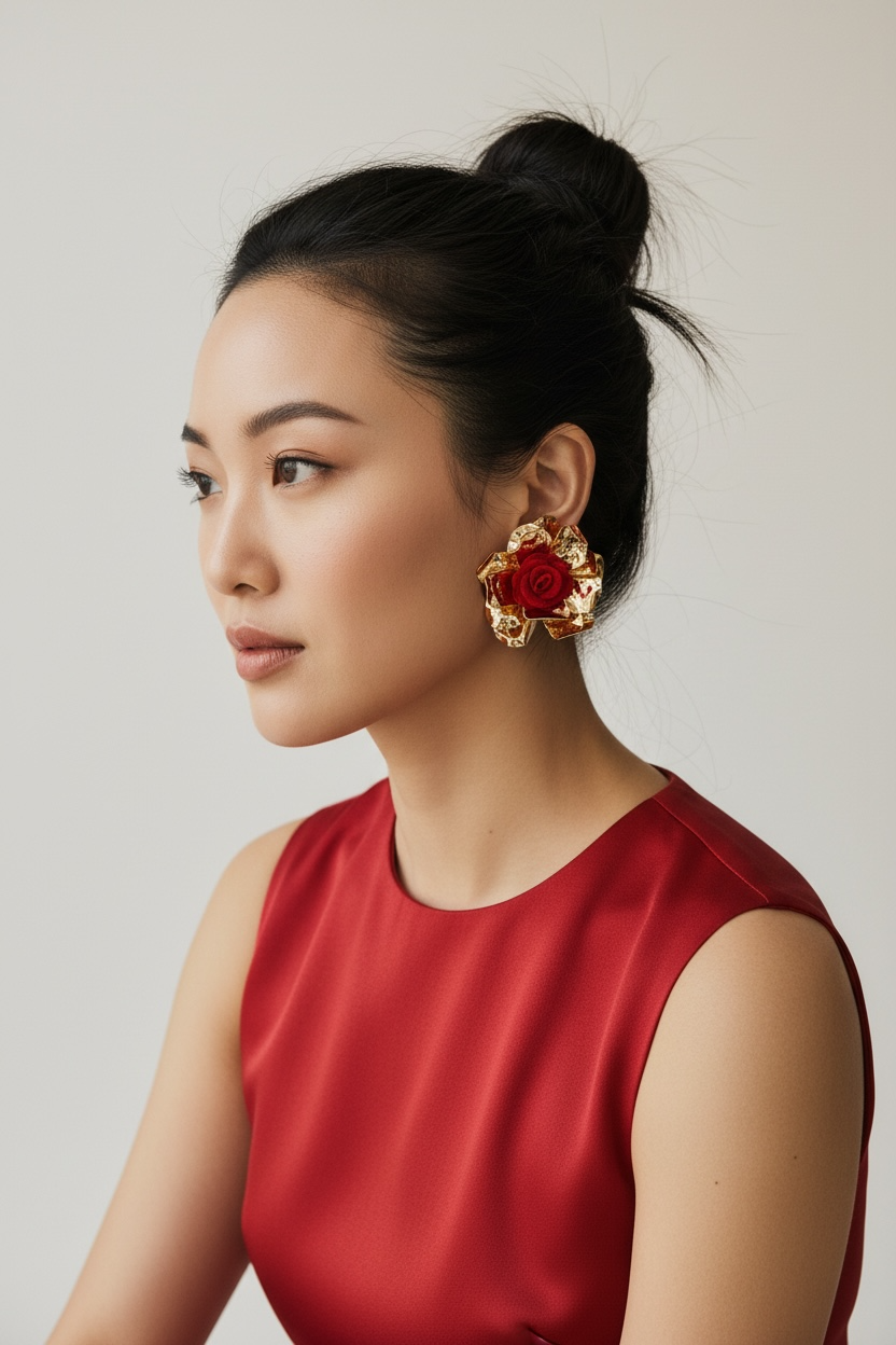 🌹 Gold Rose Statement Earrings – Bold Elegance, Timeless Beauty