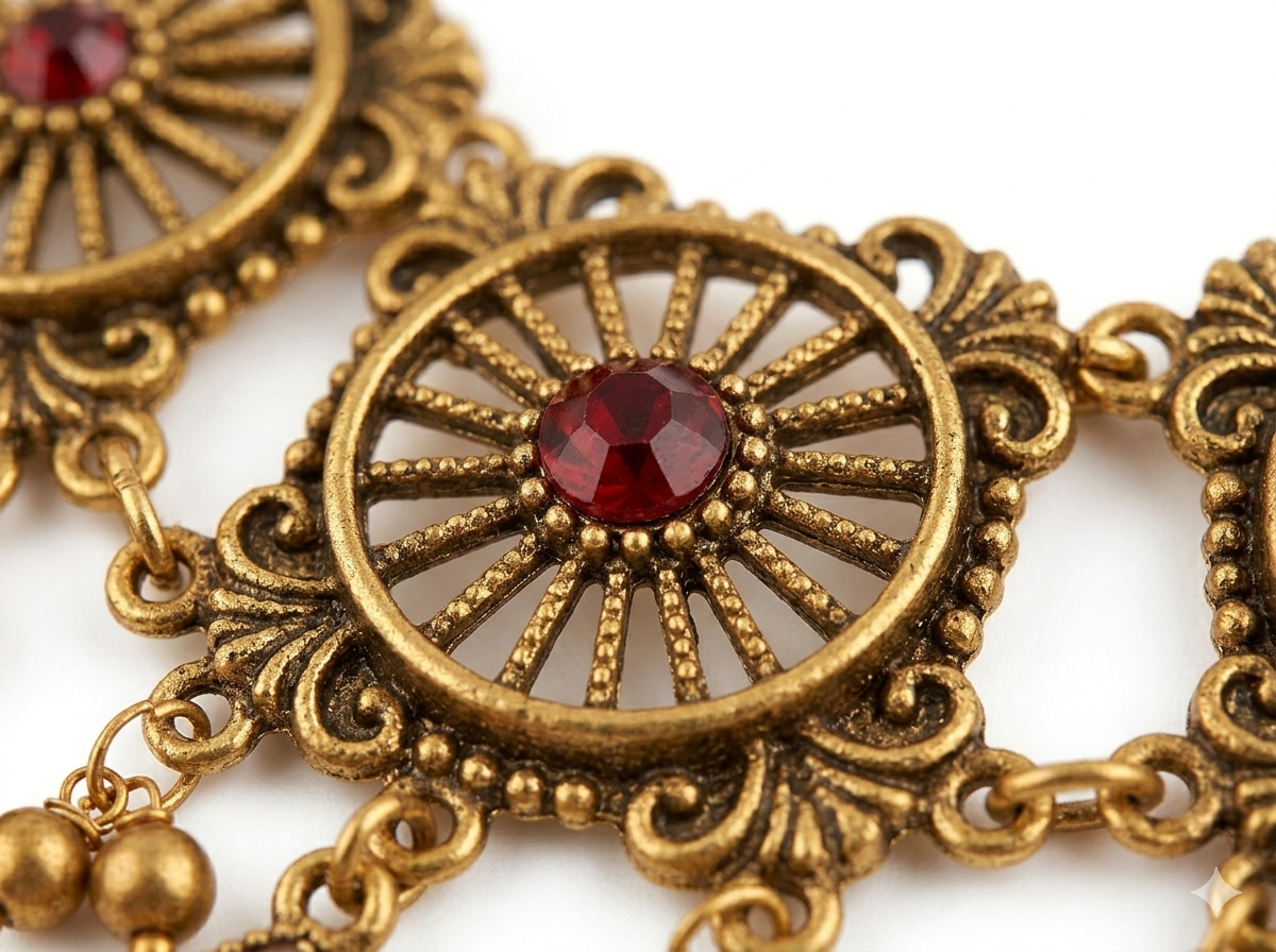 Klasik Vintage Royal Garnet Jewelry Set (Necklace + Earrings)