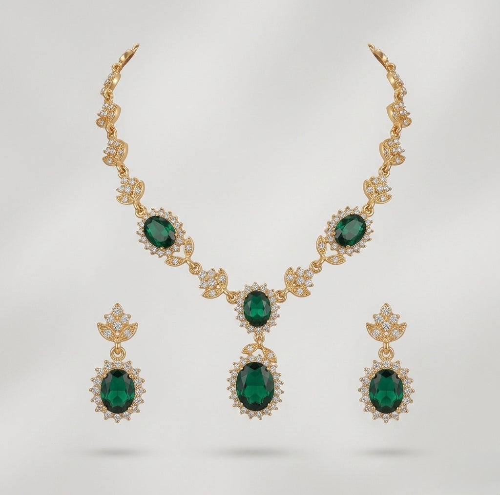 Klasik Emerald Grace Jewelry Set (Necklace + Earrings)