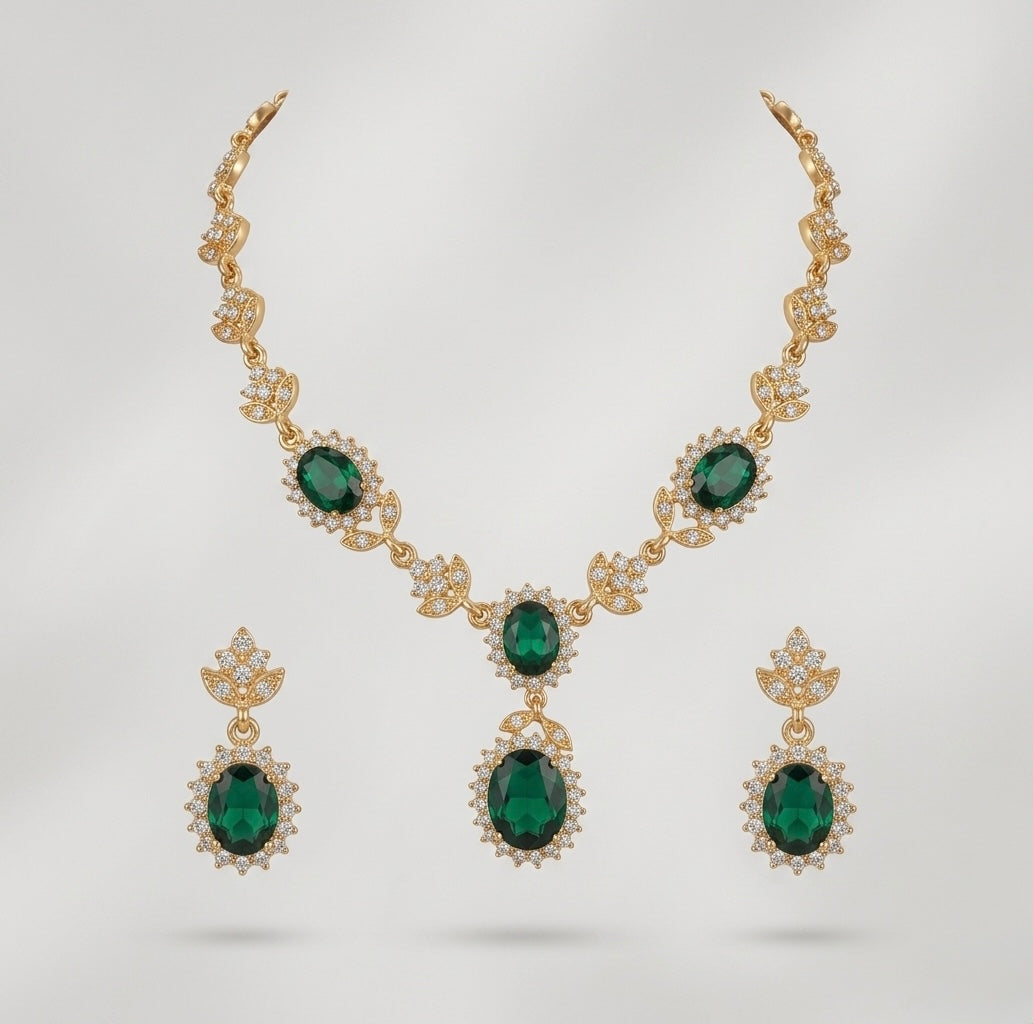 Klasik Emerald Grace Jewelry Set (Necklace + Earrings)