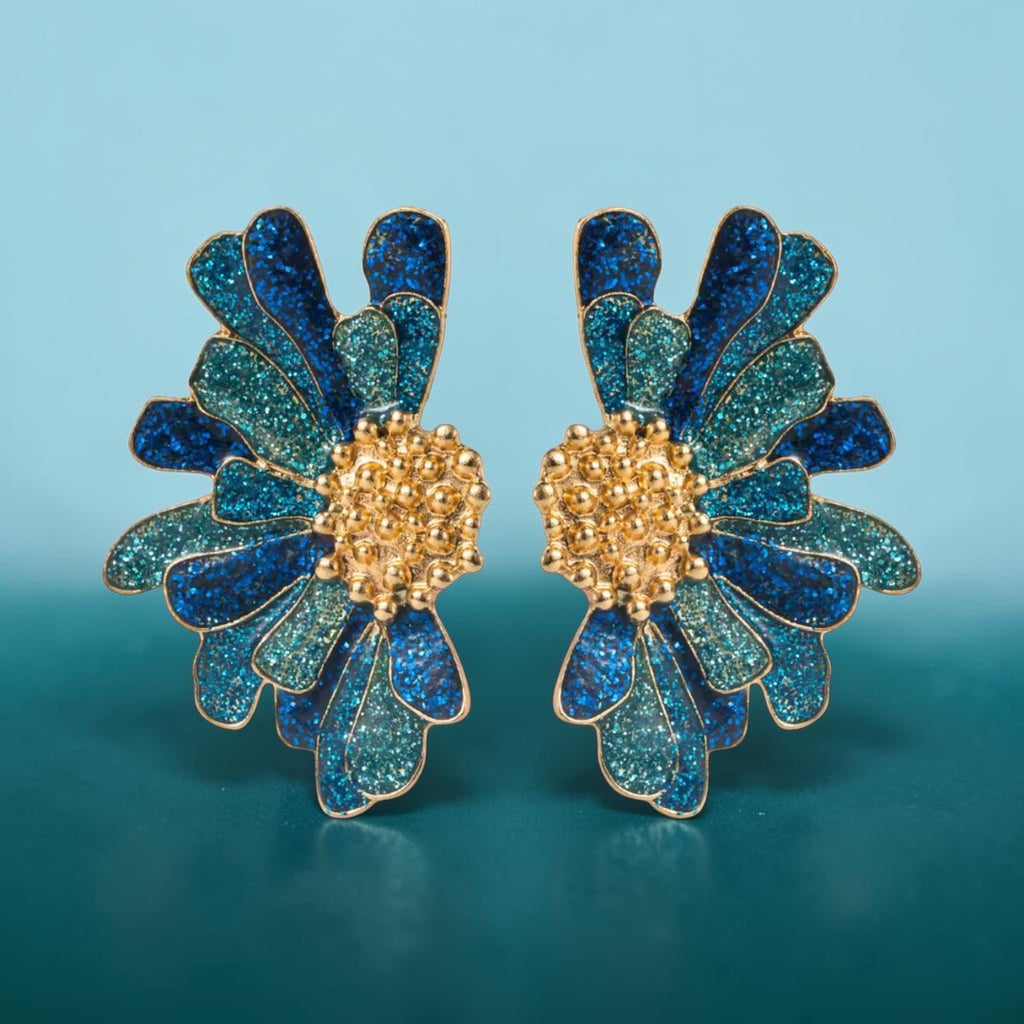 Tri-Tone Glitter Petal Statement Earrings