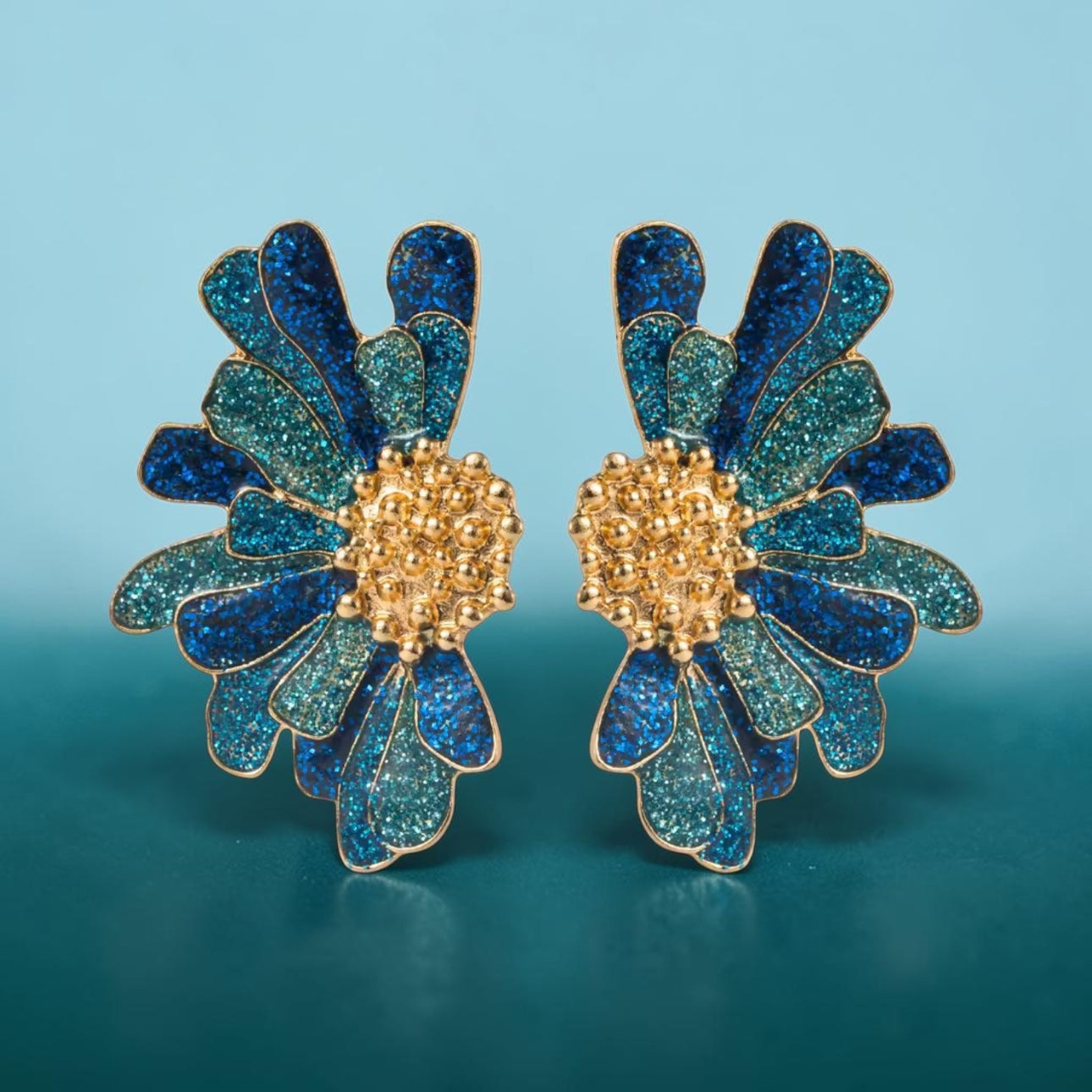 Tri-Tone Glitter Petal Statement Earrings