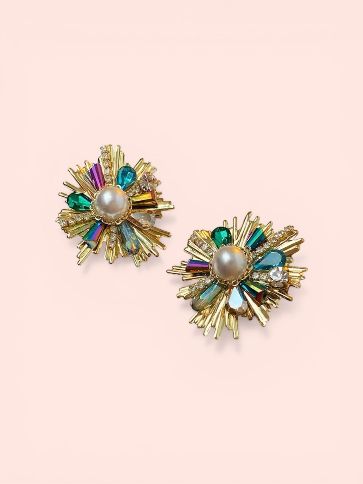 ✨ Radiant Pearl Burst Statement Earrings – Colorful Luxury Glow
