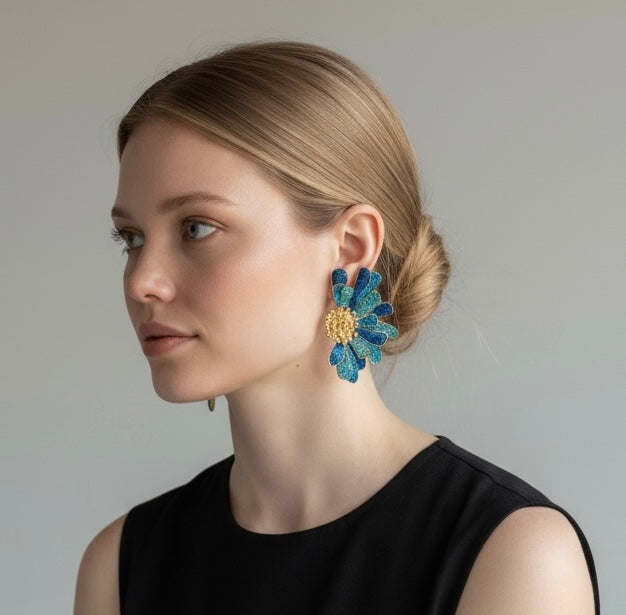 Tri-Tone Glitter Petal Statement Earrings
