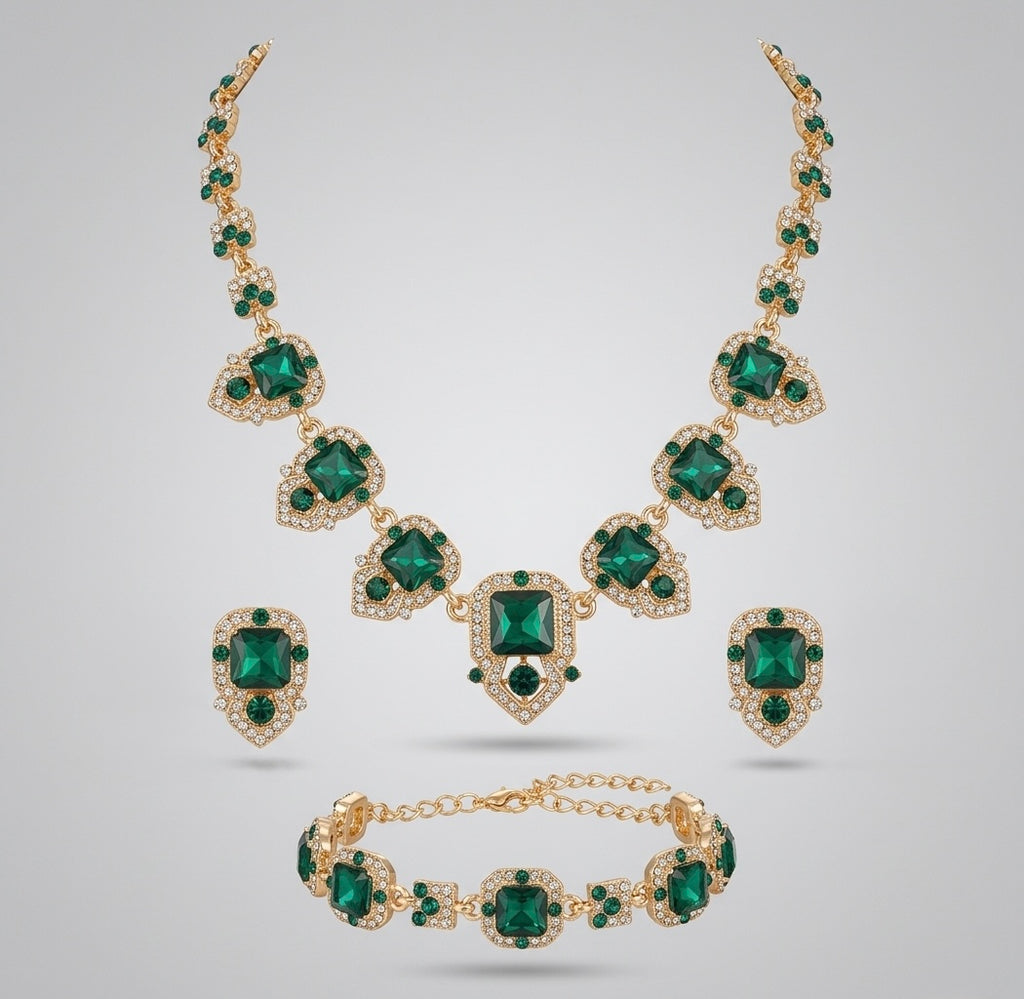 Klasik Emerald Royale Jewelry Set (Necklace, Earrings & Bracelet)
