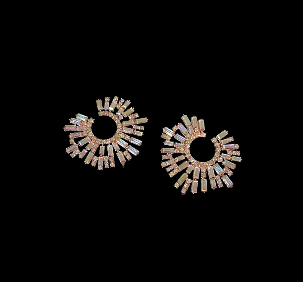 Aurora Iridescent Baguette Sunburst Hoops