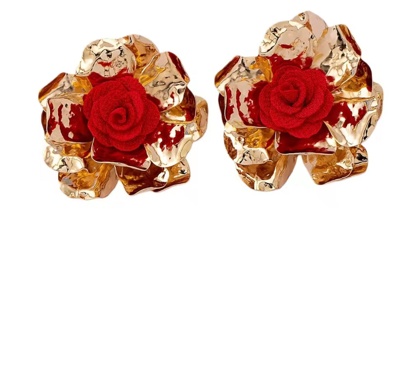 🌹 Gold Rose Statement Earrings – Bold Elegance, Timeless Beauty