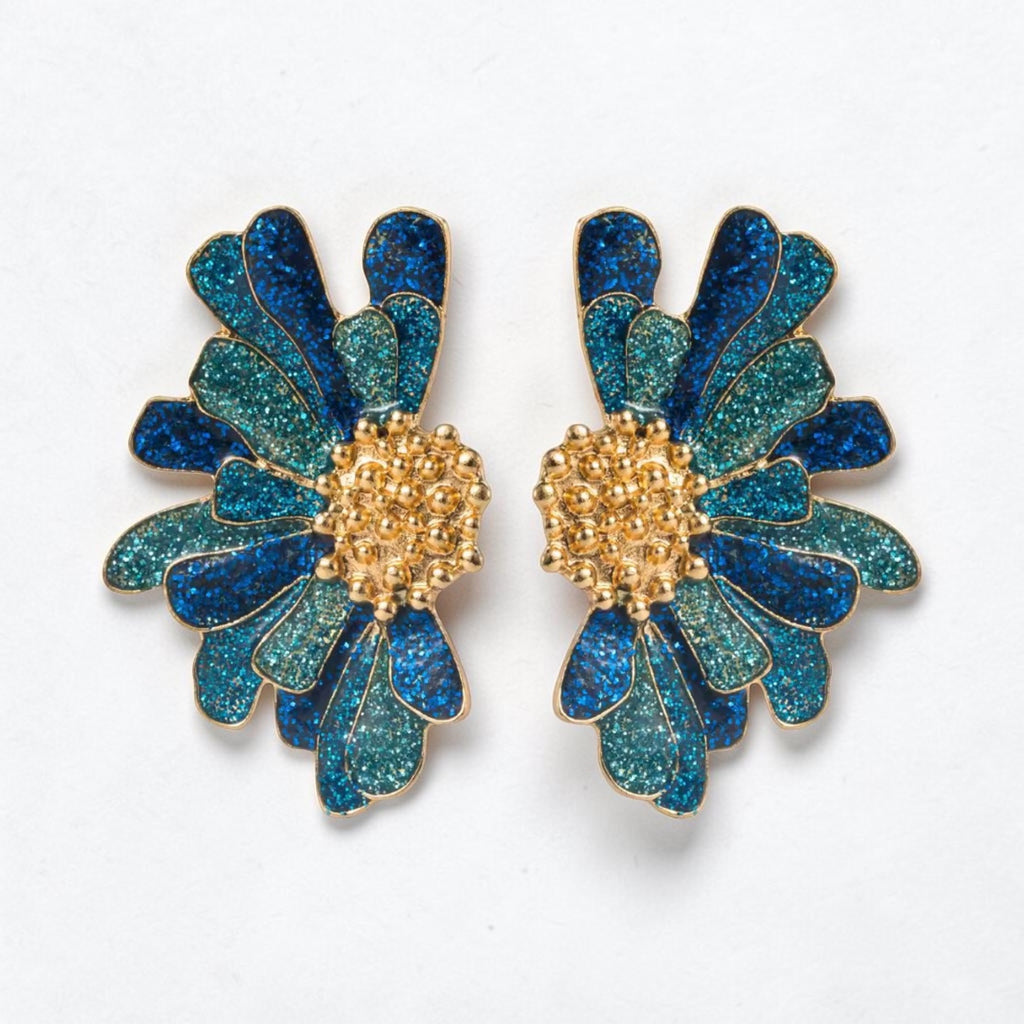 Tri-Tone Glitter Petal Statement Earrings