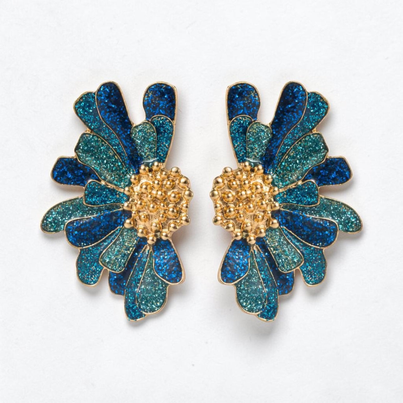 Tri-Tone Glitter Petal Statement Earrings