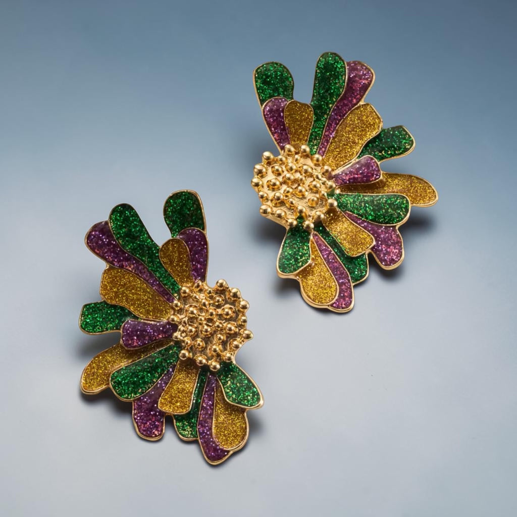 Tri-Tone Glitter Petal Statement Earrings