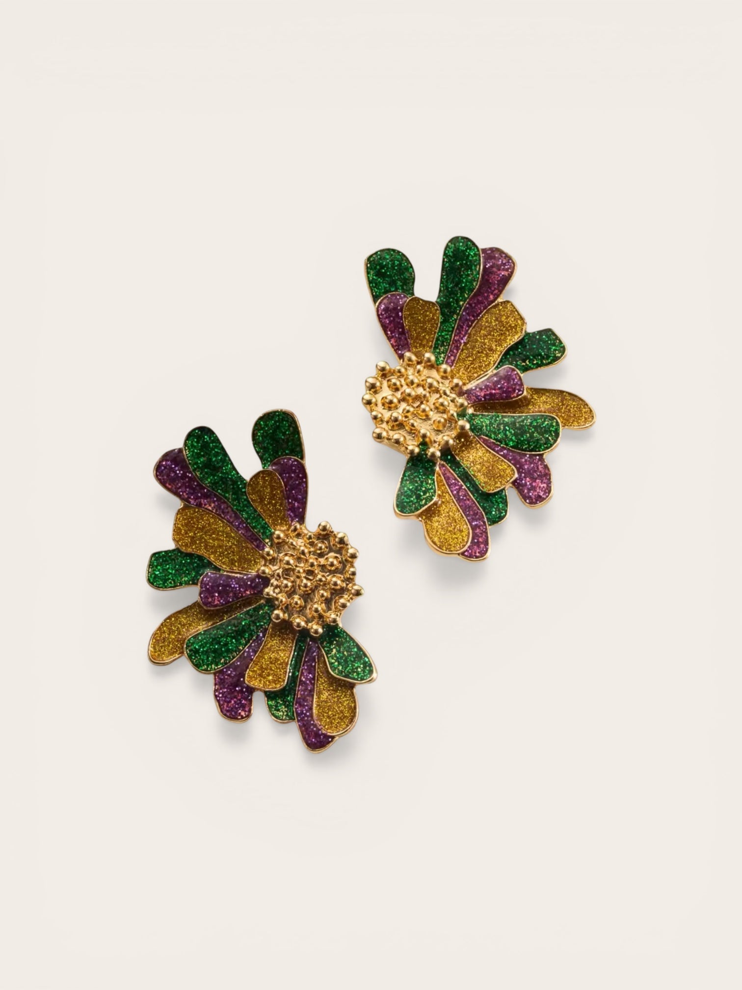 Tri-Tone Glitter Petal Statement Earrings