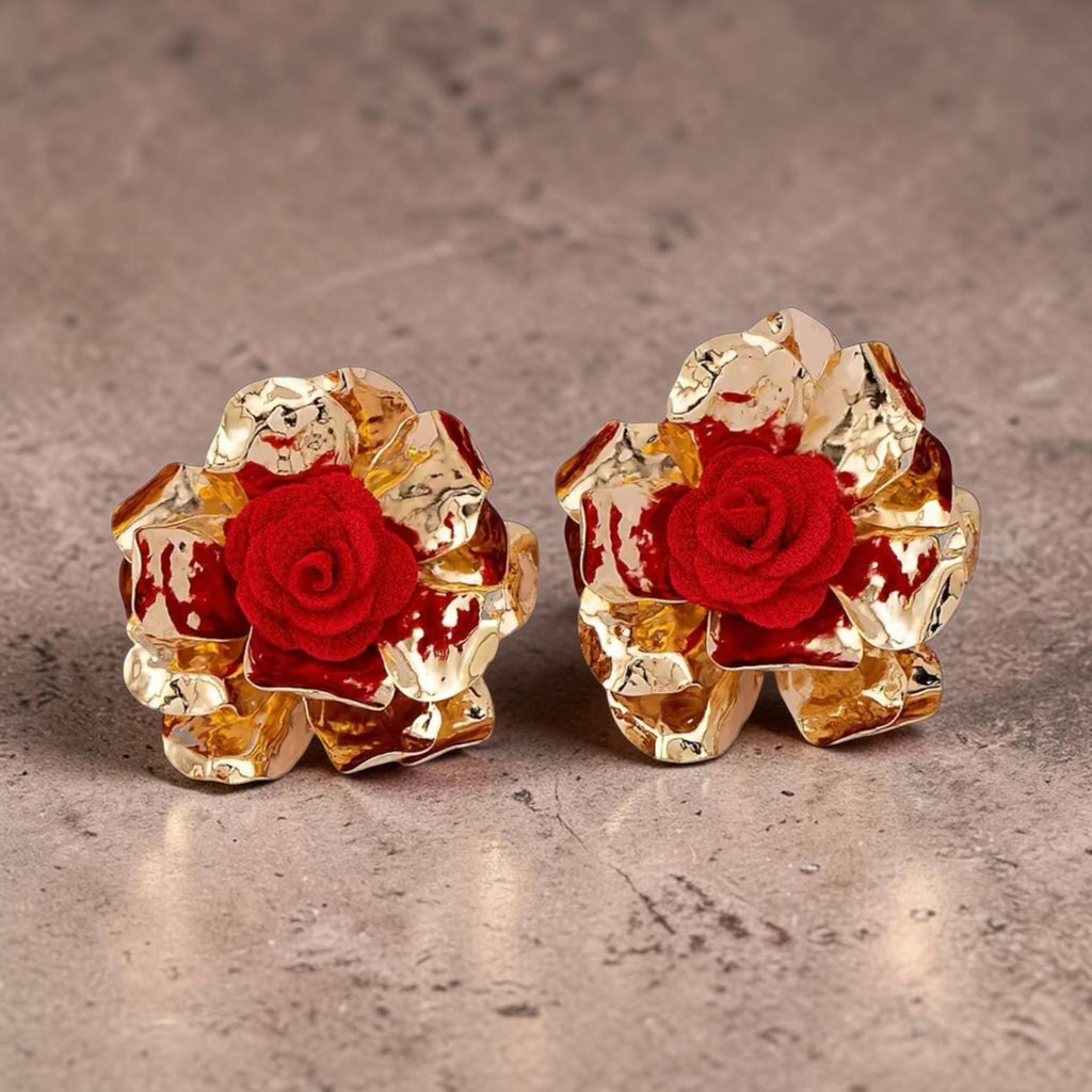 🌹 Gold Rose Statement Earrings – Bold Elegance, Timeless Beauty